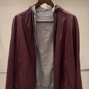 Men's Loro Piana Burgundy Leather Hooded Jacket